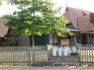 Müden nachgestellte Milchtankstelle